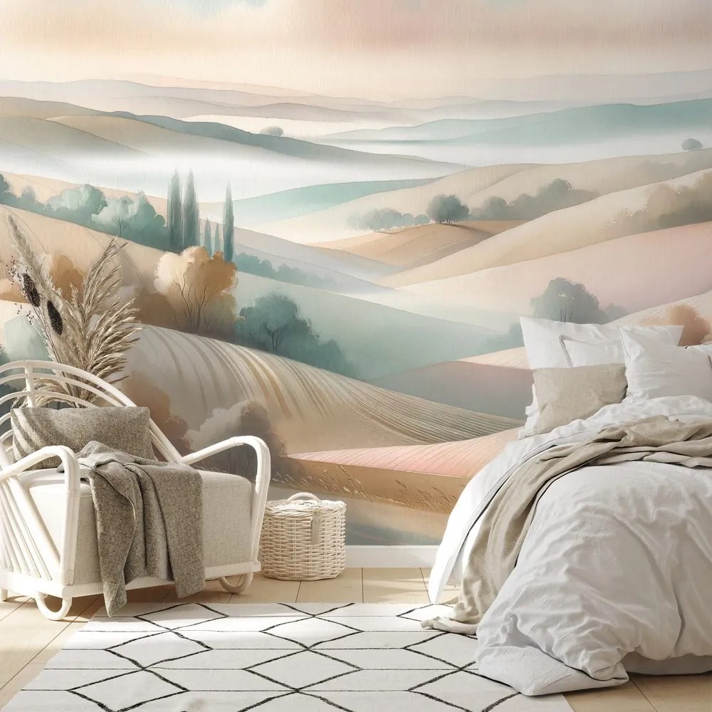Fototapeta pastelová krajina s jemnými kopčekmi