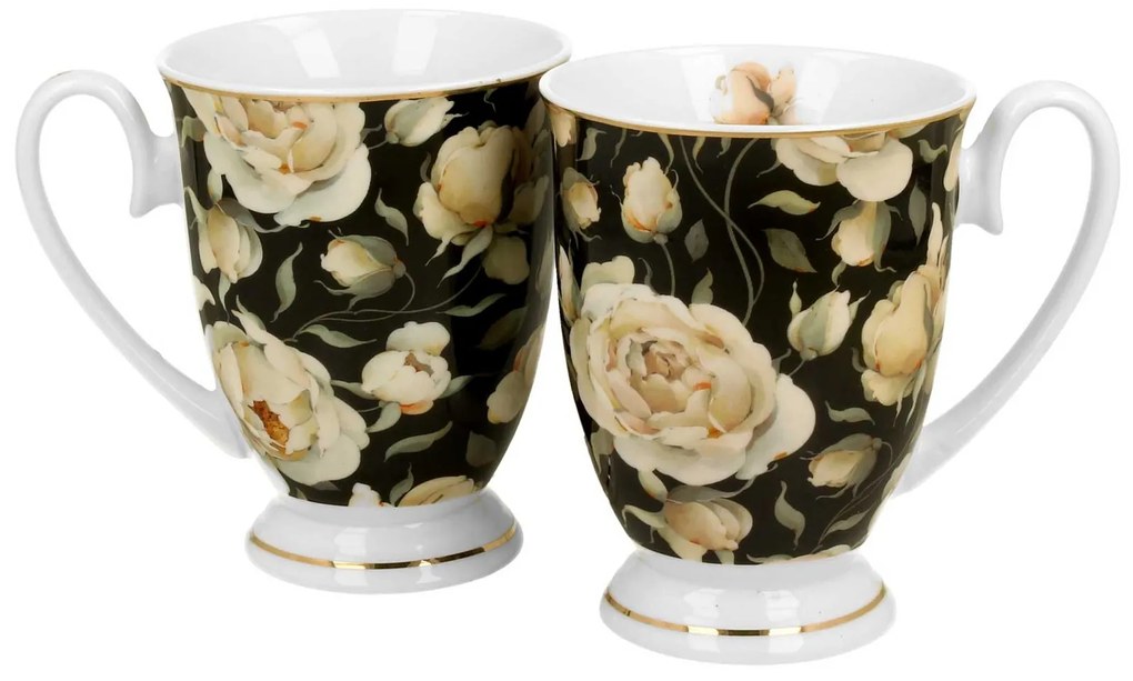 Porcelánový hrnček na nohe Royal English Roses Black 320 ml sada 2ks