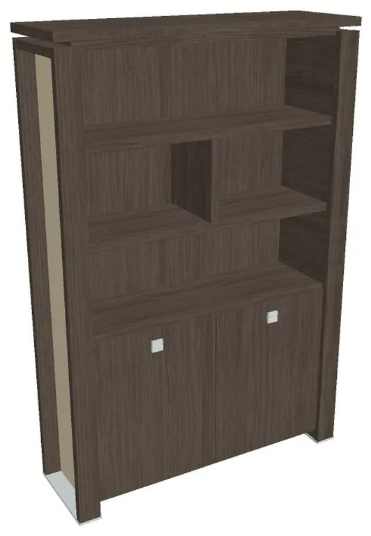 Vysoká skriňa Verno+ S 140 x 46 x 210 cm, s regálom, dub antracit / vanilka