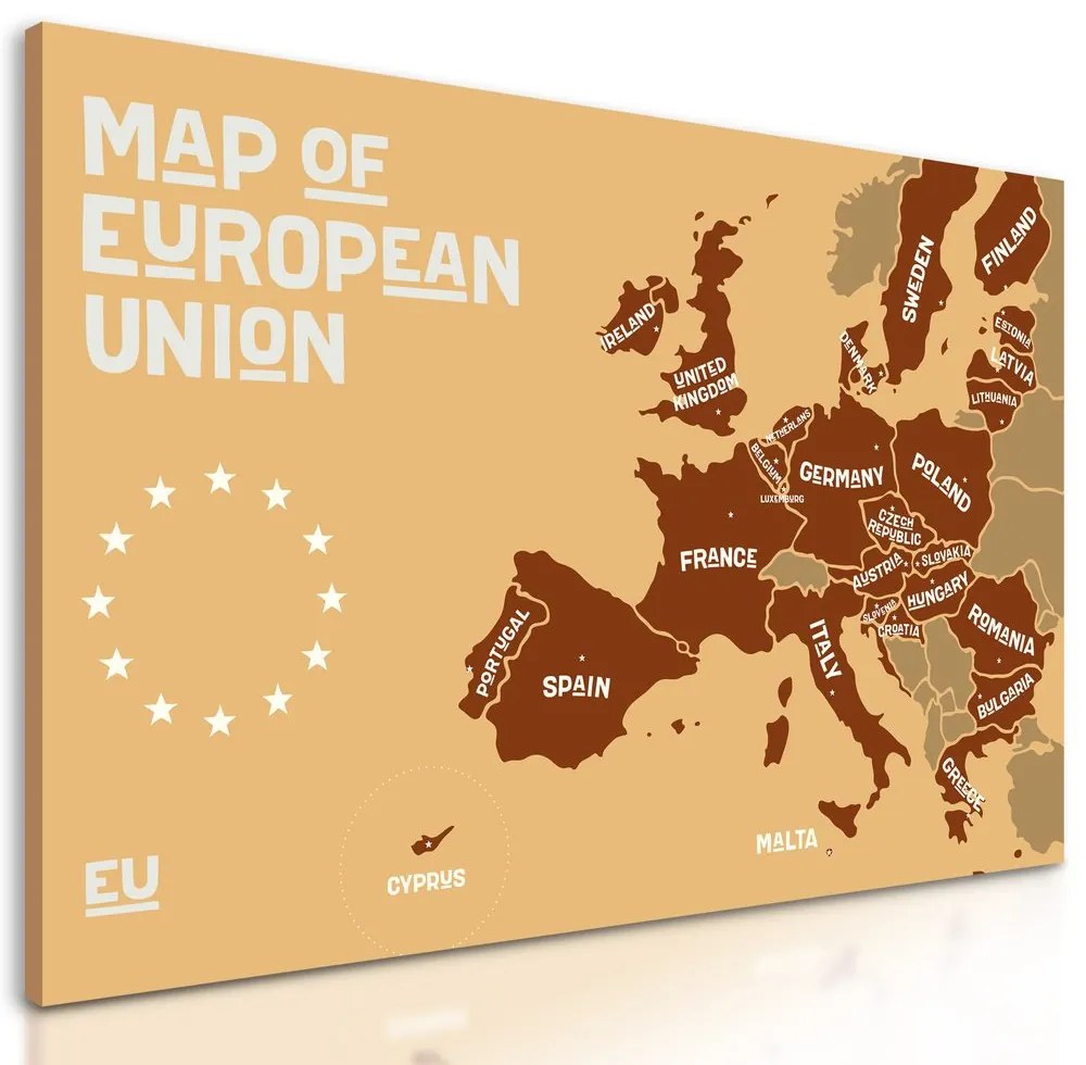 Obraz moderná mapa Európskej únie v hnedom prevedení - 60x40