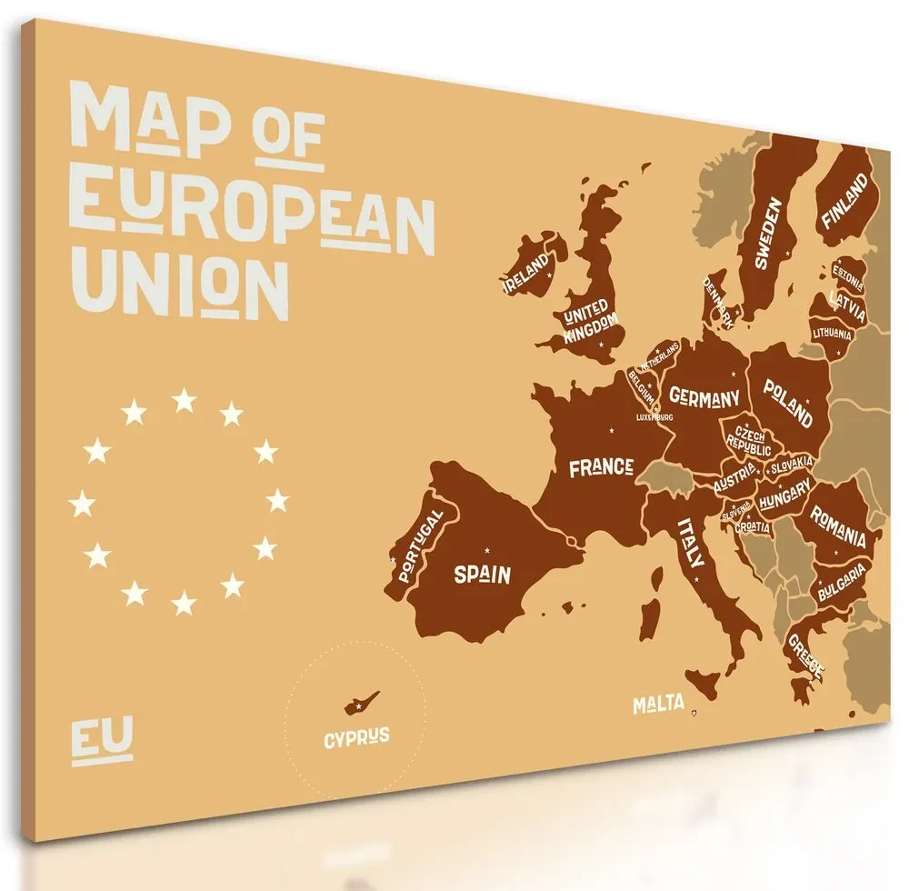 Obraz moderná mapa Európskej únie v hnedom prevedení