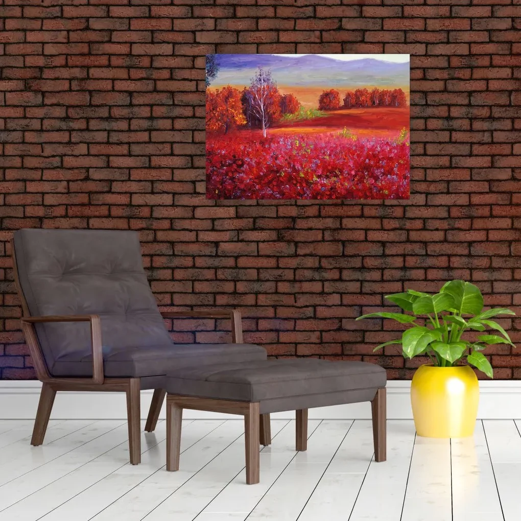 Sklenený obraz červenej krajiny (70x50 cm)