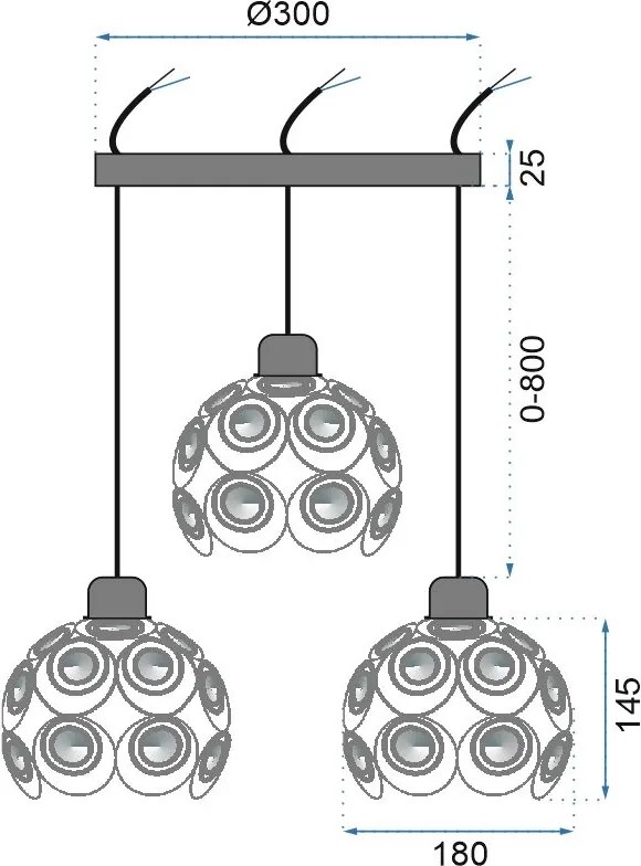 Toolight Edison, závesné svietidlo 3xE27 APP209-3CPR, čierna, OSW-30002