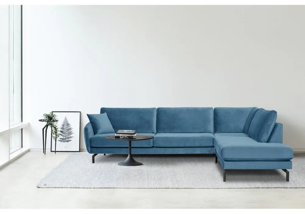 Modrá zamatová rohová pohovka (pravý roh) Magic - Scandic