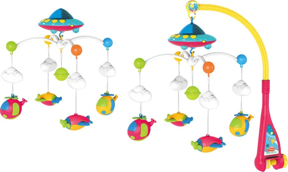 LEAN Toys Ufo Planes Kolotoč do postieľky pre dieťa 108 Melodies Projektor
