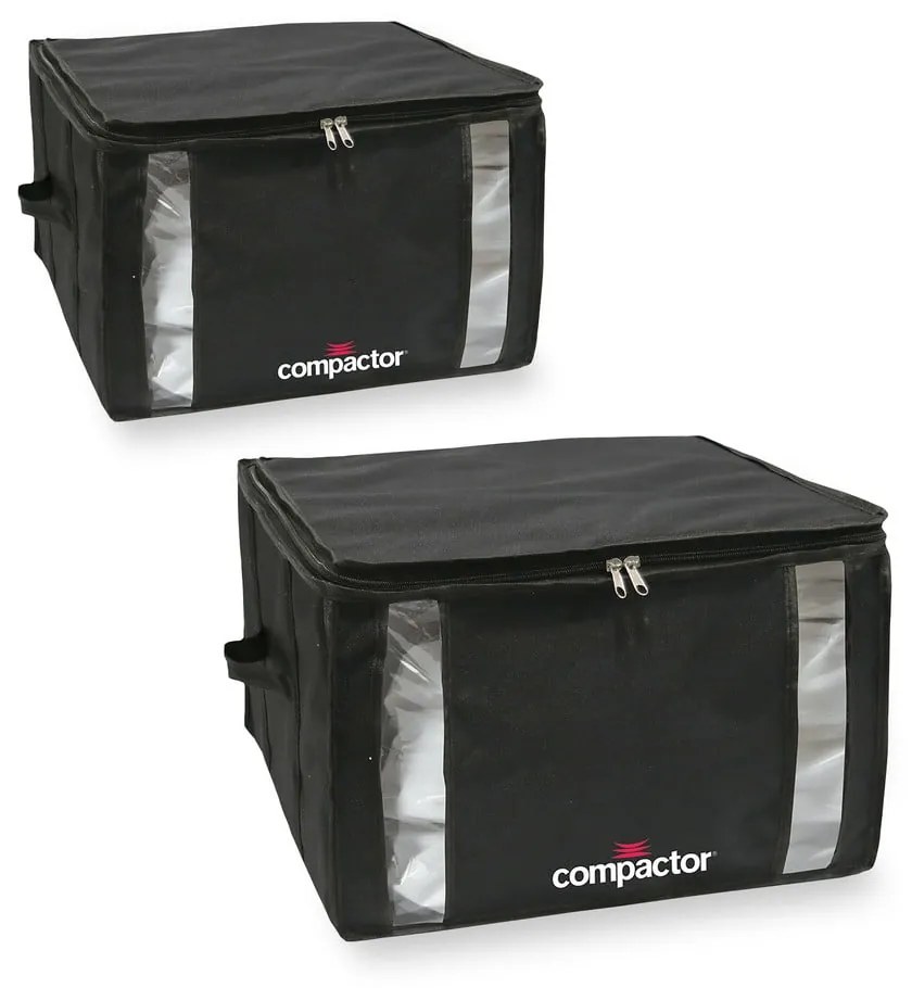 Sada 2 čiernych úložných boxov s vakuovým obalom Compactor Black Edition Medium, 40 x 25 cm