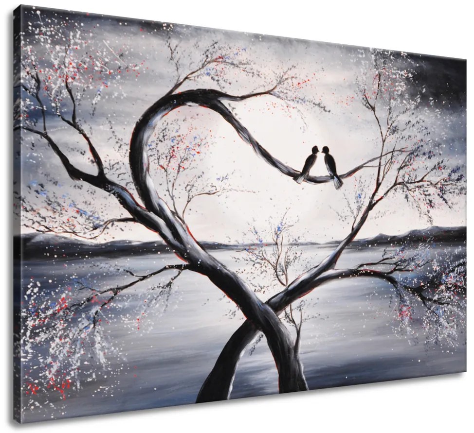 Gario Ručne maľovaný obraz Vtáčia láska na konári Rozmery: 100 x 70 cm
