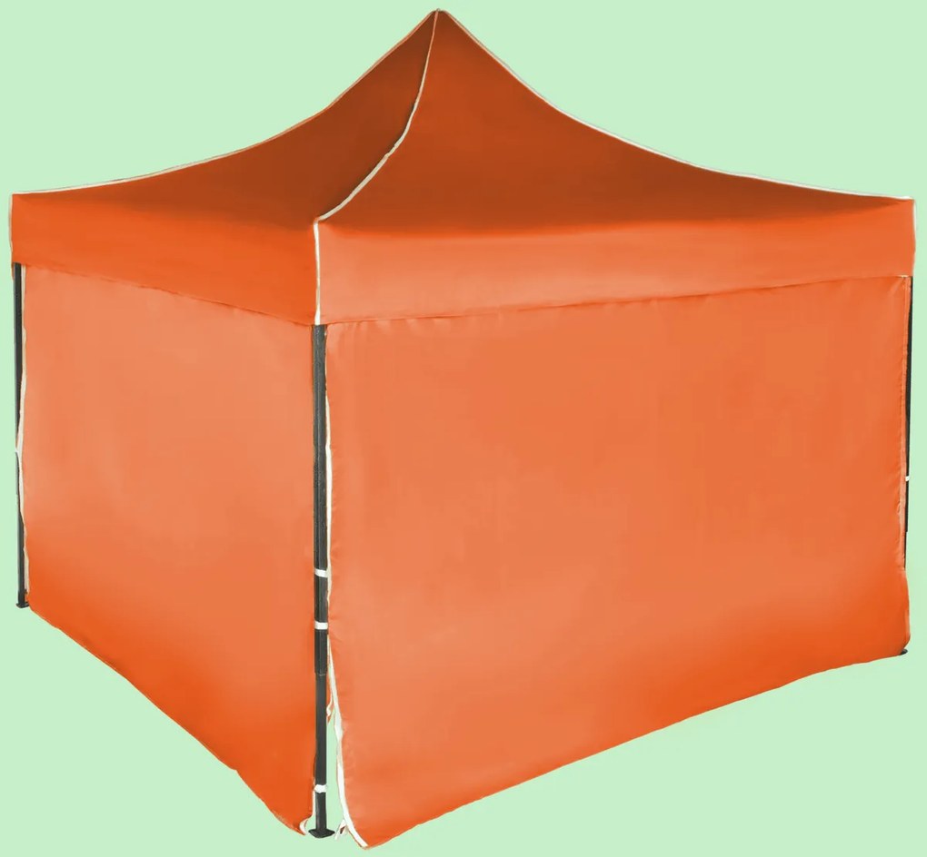 Rýchlorozkladací nožnicový stan 3x3m – oceľový, 4 bočné plachty, Oranžová