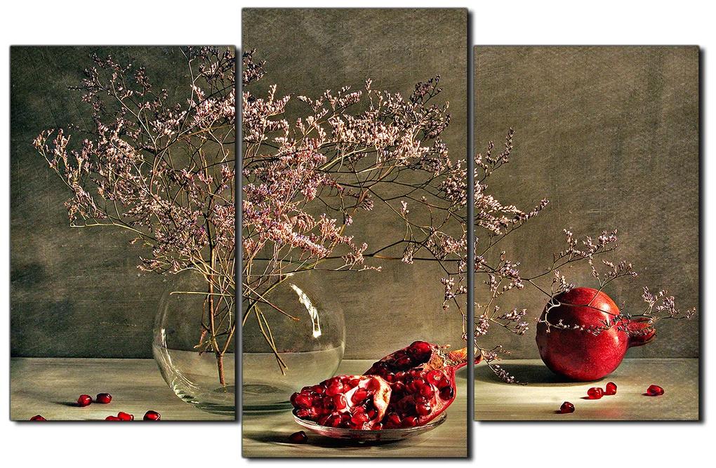 Obraz na plátne - Zátišie - vetva a granátové jablko 1274C (105x70 cm)