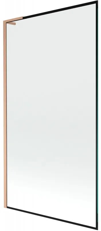 Mexen Next L, 1-krídlová vaňová zástena 100 x 150 cm, 6mm číre sklo-čierny vzor, medený profil, 895-100-000-03-70-65