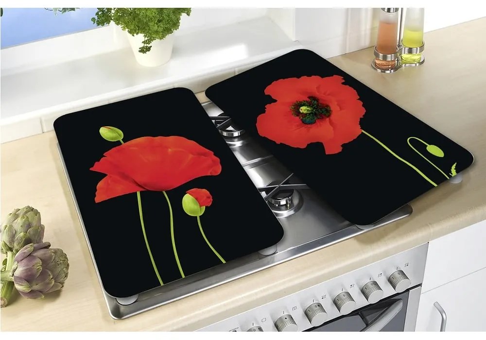 Kryty na sporák v súprave 2 ks z tvrdeného skla 52x30 cm Poppy - Maximex
