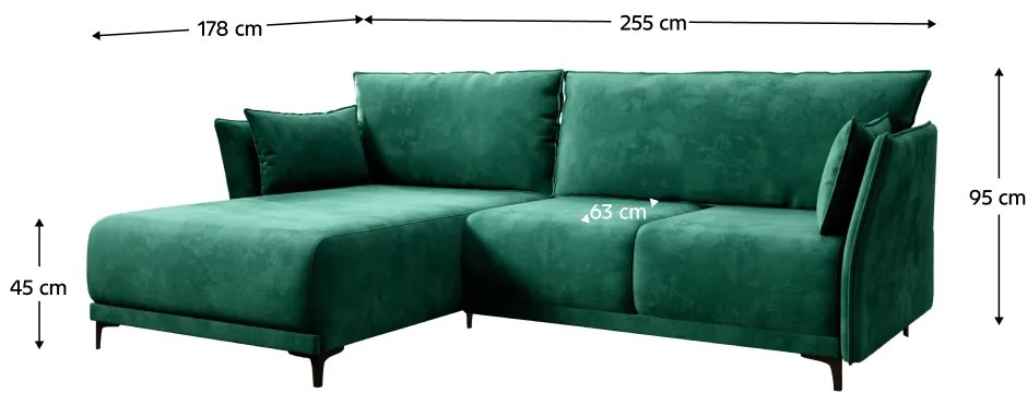 Kondela Rozkladacia sedacia súprava, smaragdová, ľavá, SALVO ROH