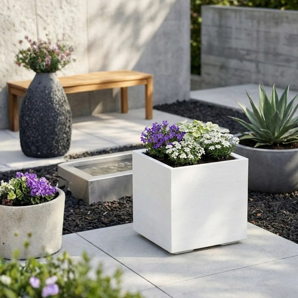 Květináč na kolečkách BETONIQUE 40x40 cm krémový