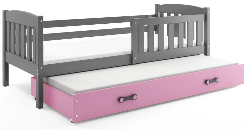 Posteľ s prístelkou KUBO 2 190x90 grafit - ružová