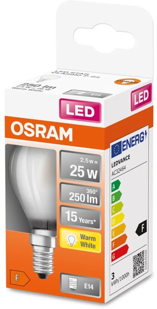 LED žiarovka E14 P45 2,5W = 25W 250lm 2700K Warm 300° Filament OSRAM STAR