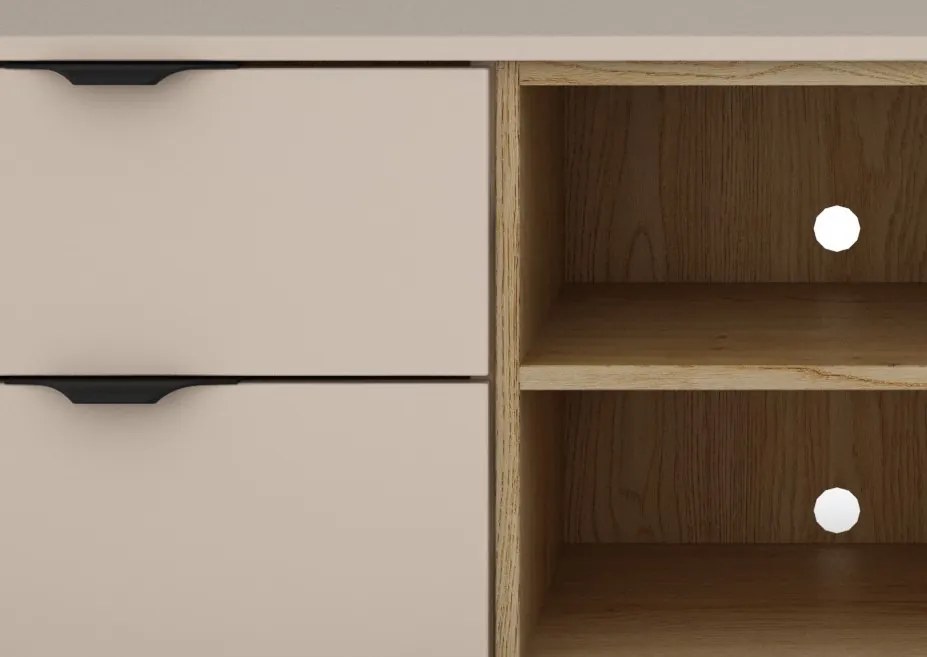 TV skrinka so zásuvkami Avola, 140 cm, béžová kašmír/dub cremona