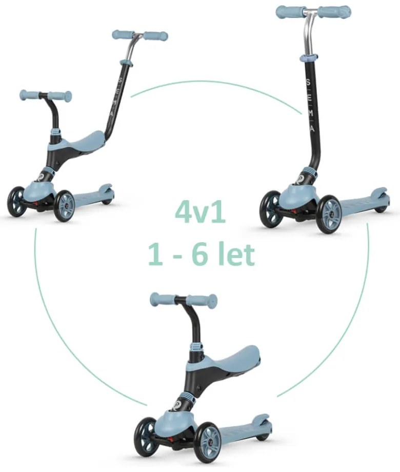 QPLAY Kolobežka / odrážadlo Sema Blue, vek 1 - 6 rokov, do 50 kg