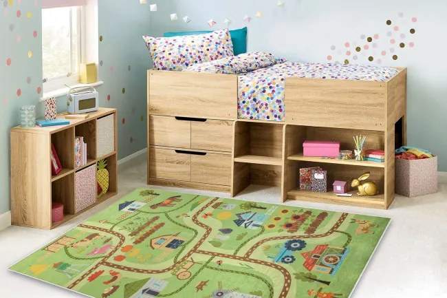 Detský koberec protišmykový BAMBINO 50200 Dedina, zelený / hnedý