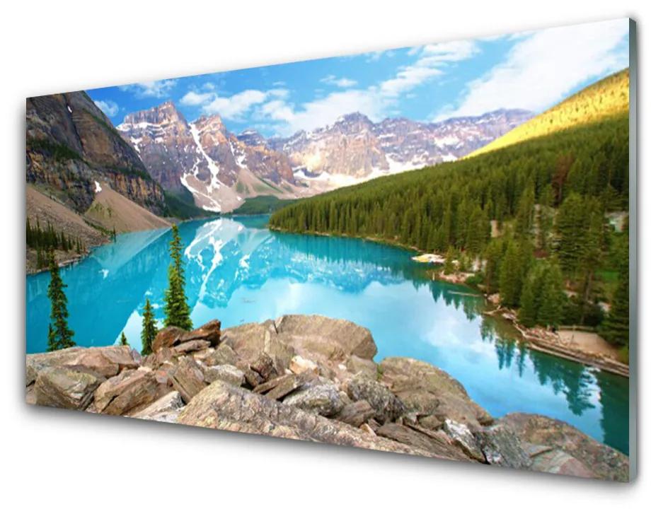 Obraz na skle Hory jazero príroda 120x60 cm