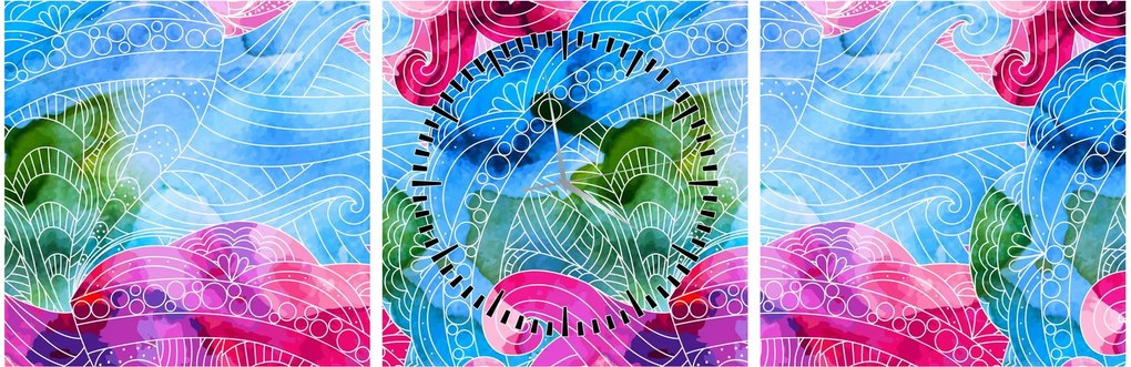 Obraz - Farebné vlny (s hodinami) (90x30 cm)