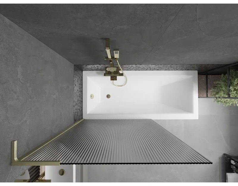 Mexen Next L, 1-krídlová vaňová zástena 100 x 150 cm, 6mm sklo s rebrovým vzorom, zlatý matný profil, 895-100-000-03-09-55