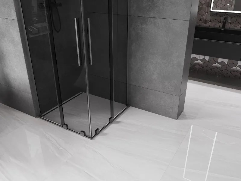 Mexen Velar L Duo, sprchový kút s posuvnými dverami 90 x 90 cm, 8mm šedé sklo, brúsený grafit, 871-090-090-02-43-66