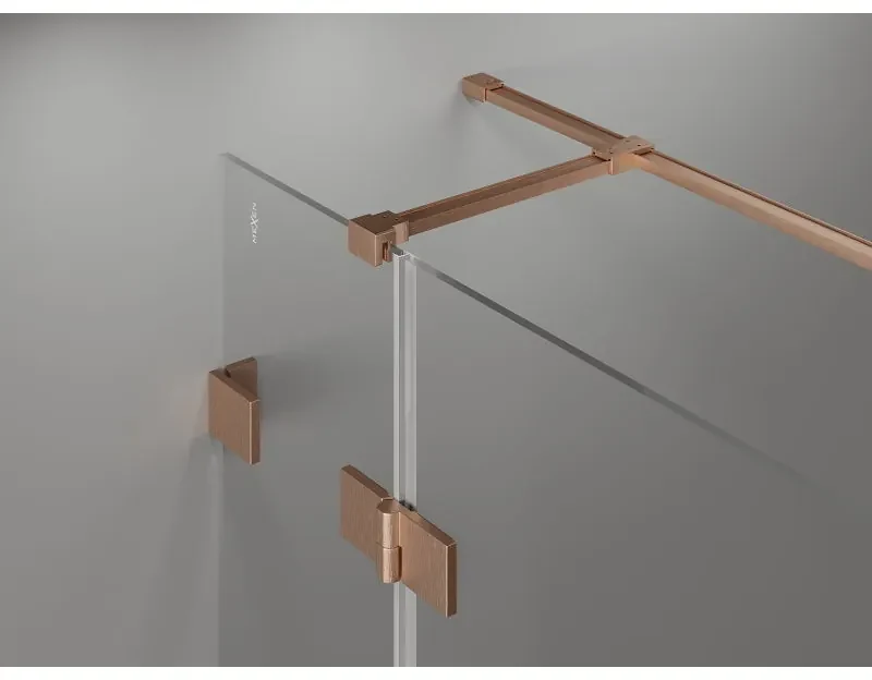 Mexen Lunar T, sklápací sprchový kút ľavý 115 x 90 cm, 8mm číre sklo, profil medená matná, 834T-115-090-65-00-L