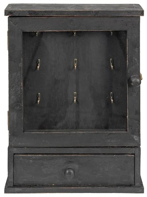 Čierna antik drevená retro skrinka na kľúče Recie - 36*9*47 cm