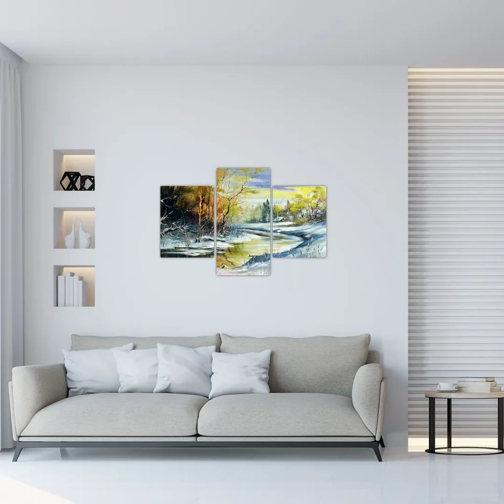Obraz zimnej rieky, olejomaľba (90x60 cm)