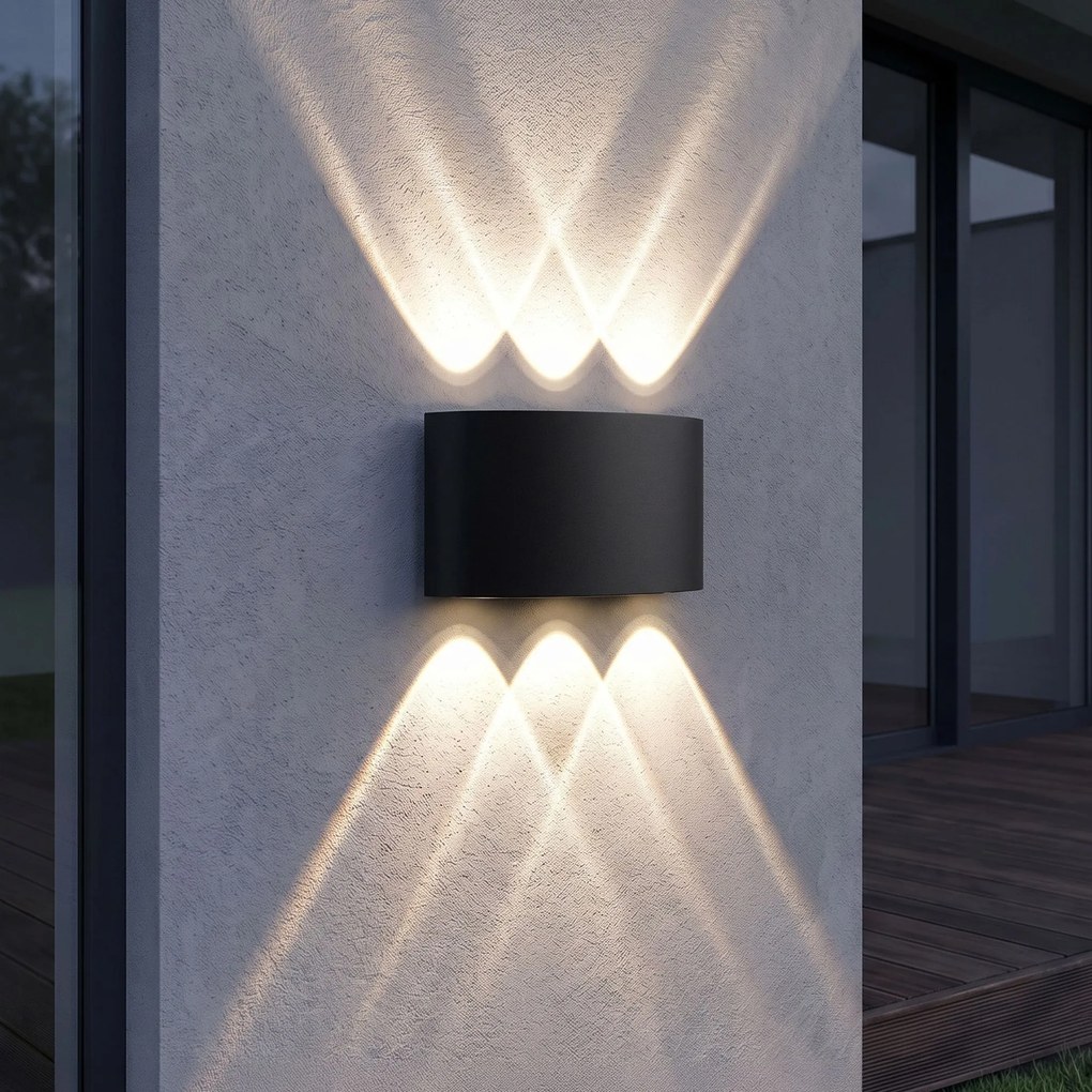 Toolight Toolight, JNH040-6G, vonkajšie LED nástenné svietidlo hore/dole, 6 LED, 12 W, 4000 K, IP44, čierna matná, OSW-56231