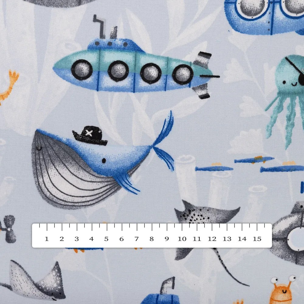 Biante Detský bavlnený oválny obrus Sandra SA-673 Podmorský svet modrý 120x200 cm