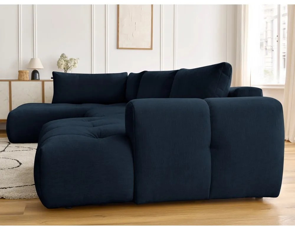 Tmavomodrá rozkladacia/s úložným priestorom rohová pohovka (ľavý roh/do tvaru "U") Fuji – Bobochic Paris