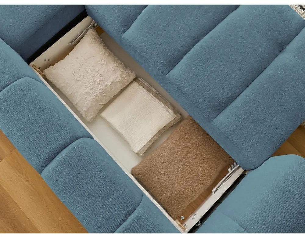 Modrá rozkladacia/s úložným priestorom rohová pohovka (pravý roh/s leňoškou) Fuji – Bobochic Paris