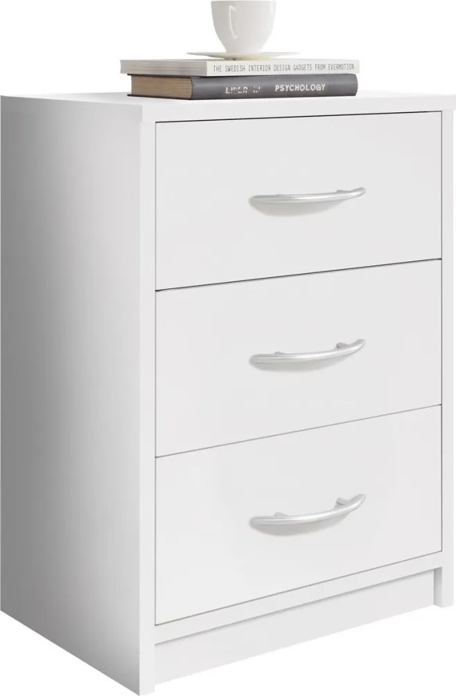 Nočný stolík s 3 zásuvkami Pepe, biely