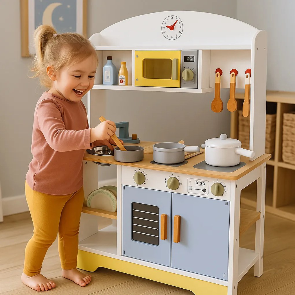 Detská kuchynka s práčkou, mikrovlnnou rúrou, 12 príslušenstva, ECOTOYS