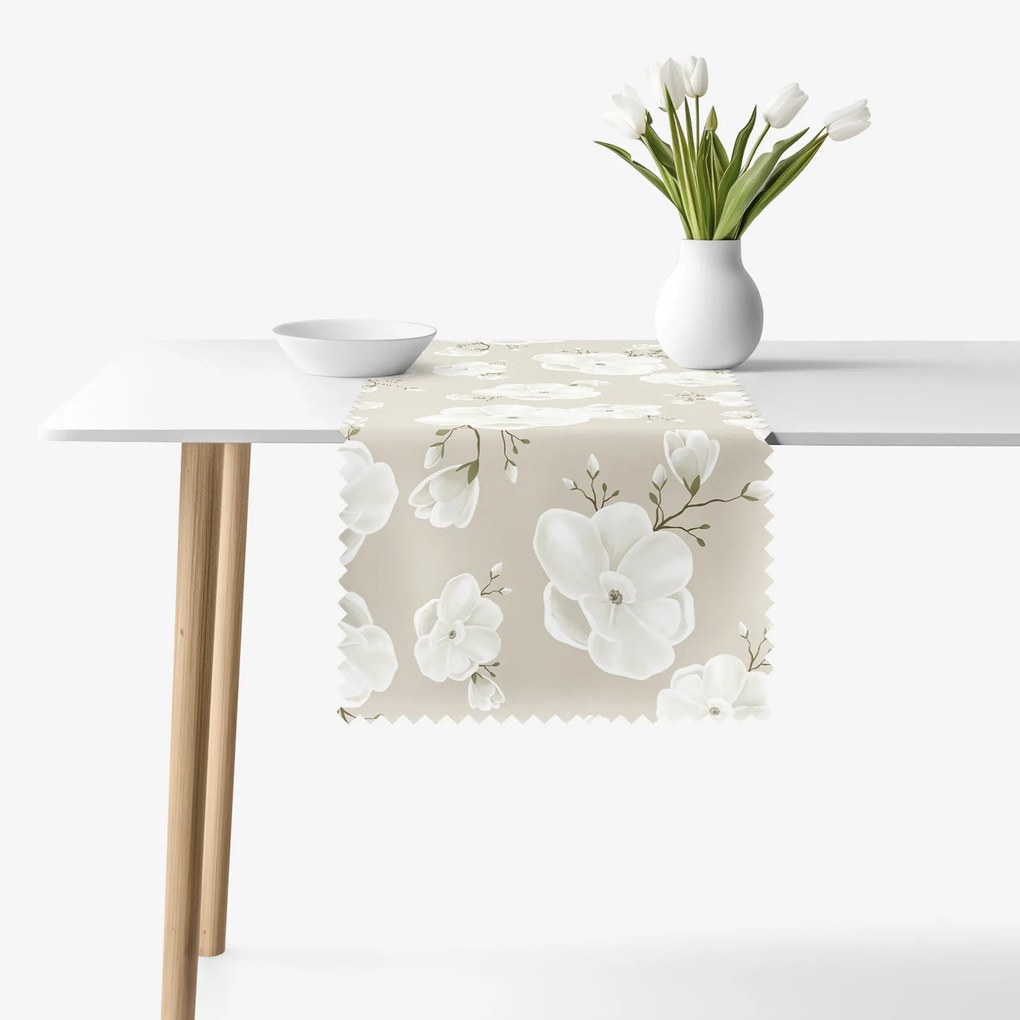 Goldea behúň na stôl teflónový - biele kvety 35x140 cm
