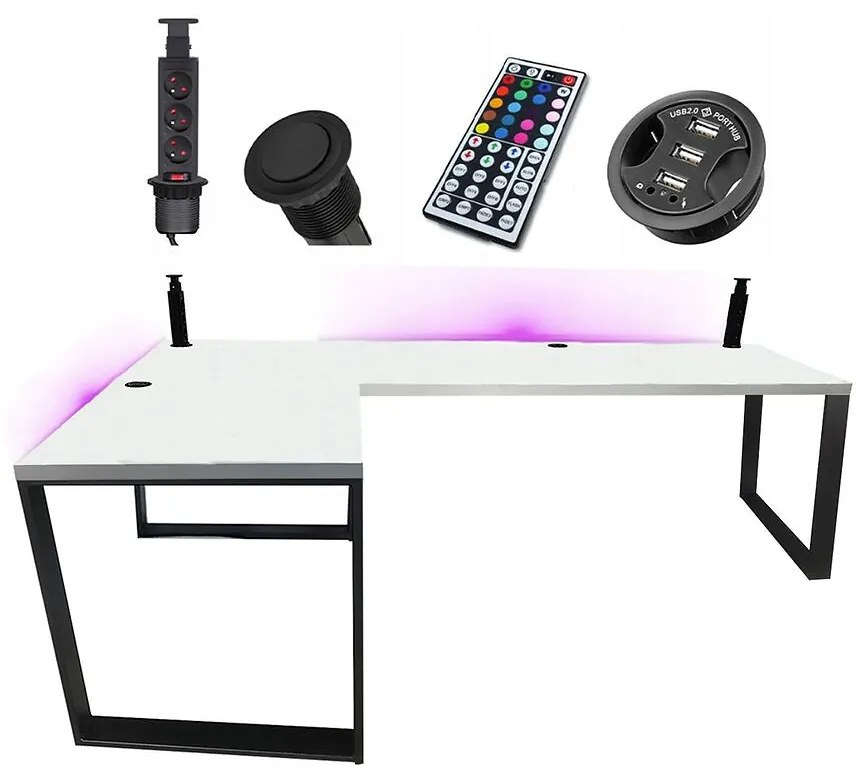 Písací Stôl Roh. Loft Low Biely 180x120x3,6 Model 3