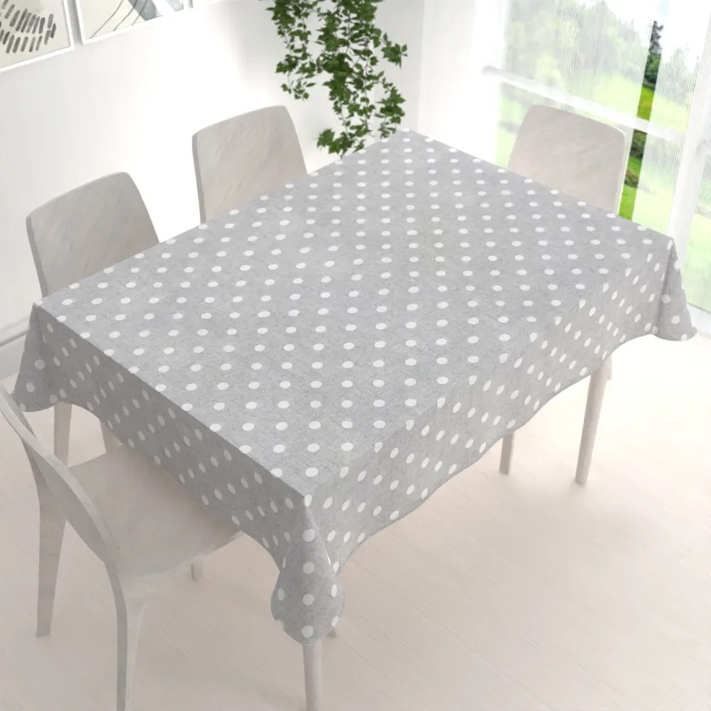 Biante Dekoračný obdĺžnikový obrus Porto PRT-018 Biele bodky na sivom režnom 80x120 cm