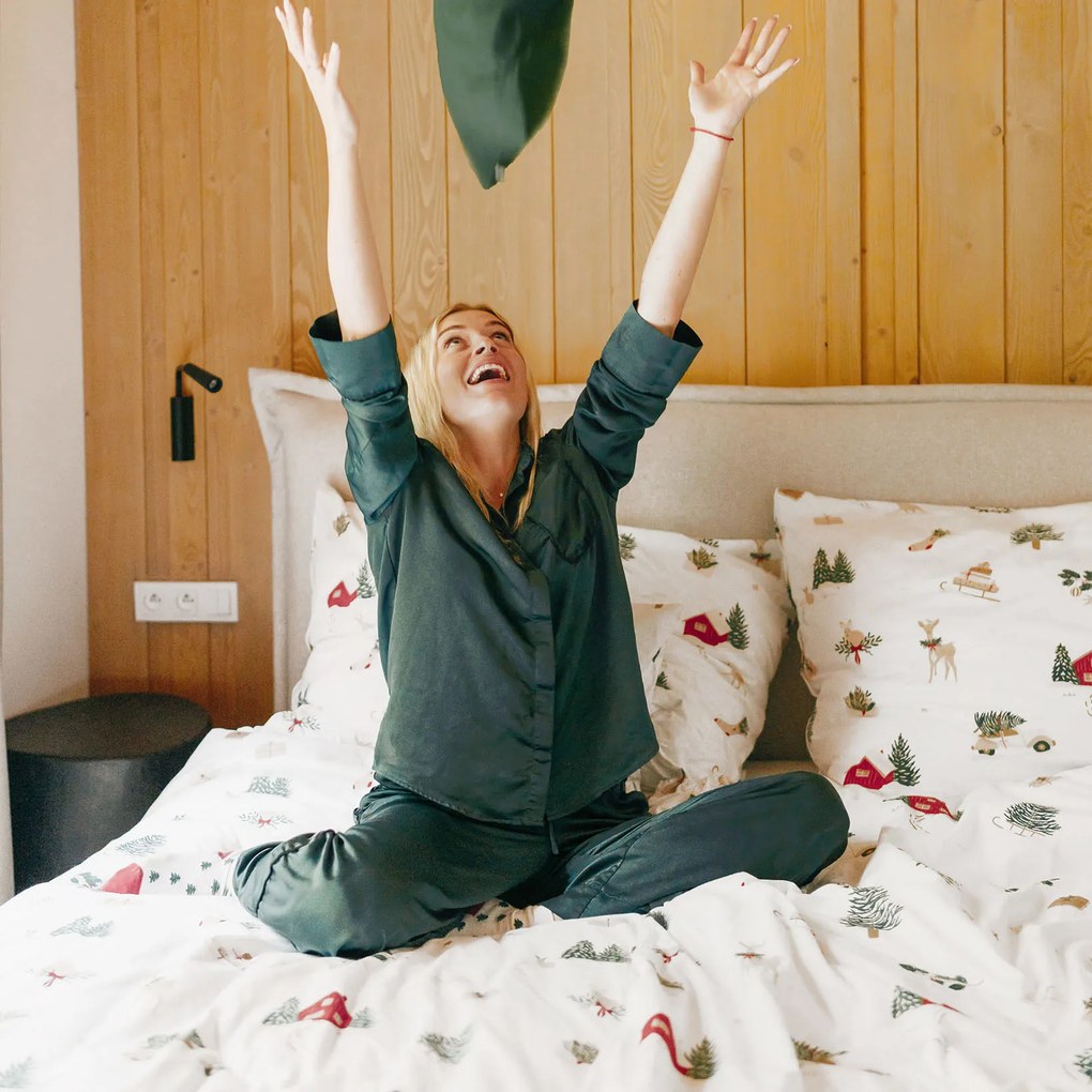 Goldea vianočné bavlnené posteľné obliečky - tradičné vianoce 140 x 200 a 70 x 90 cm