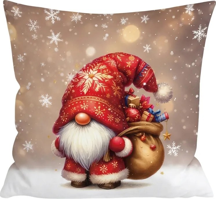 3D obliečka na vankúš z mikrovlákna SANTA GNOME 45x45 cm, červený