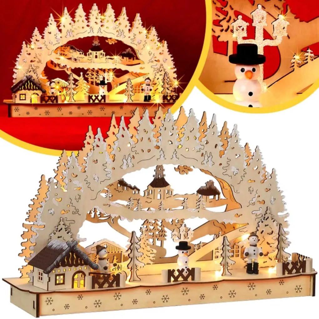 Vianočný LED oblúk CLEMENT, 45x12,5x28cm, prírodná hnedá Monzana