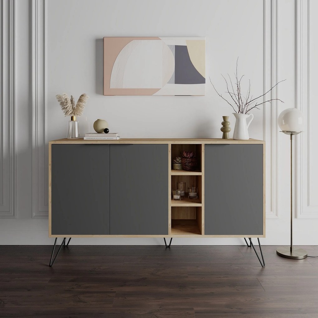 Konzolový stolík Clara Console - Oak, Anthracite