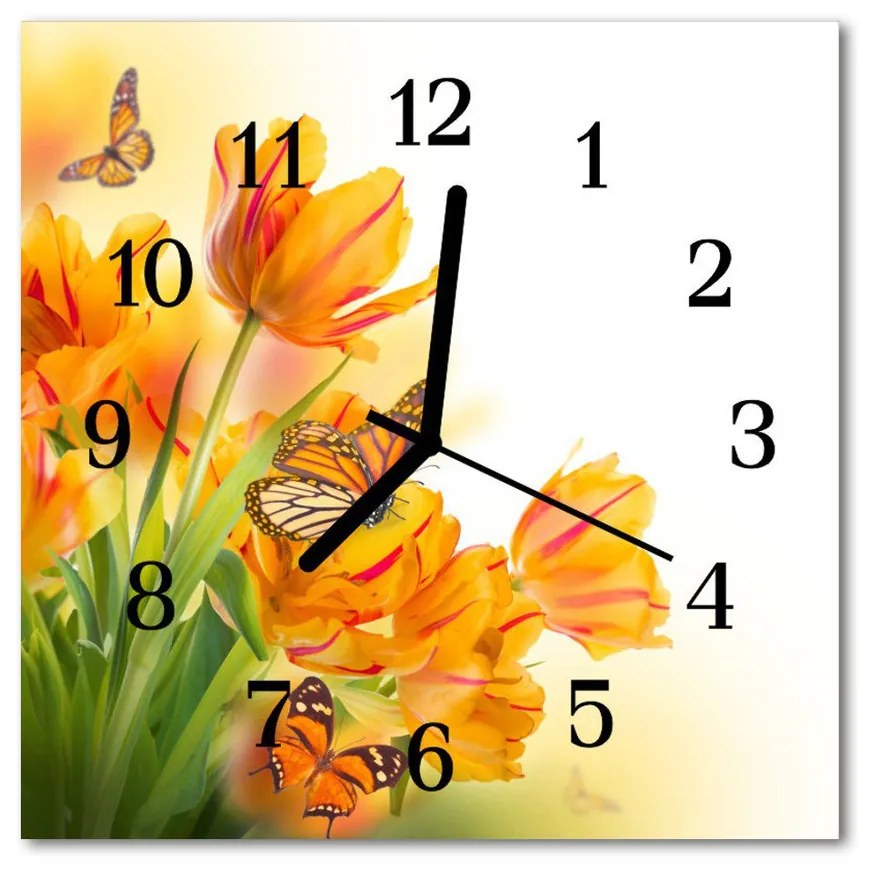Nástenné sklenené hodiny Tulipány 30x30 cm