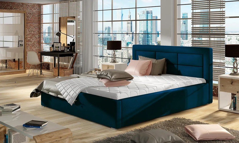 Čalúnená manželská posteľ s roštom Rovigo 160 - tmavomodrá