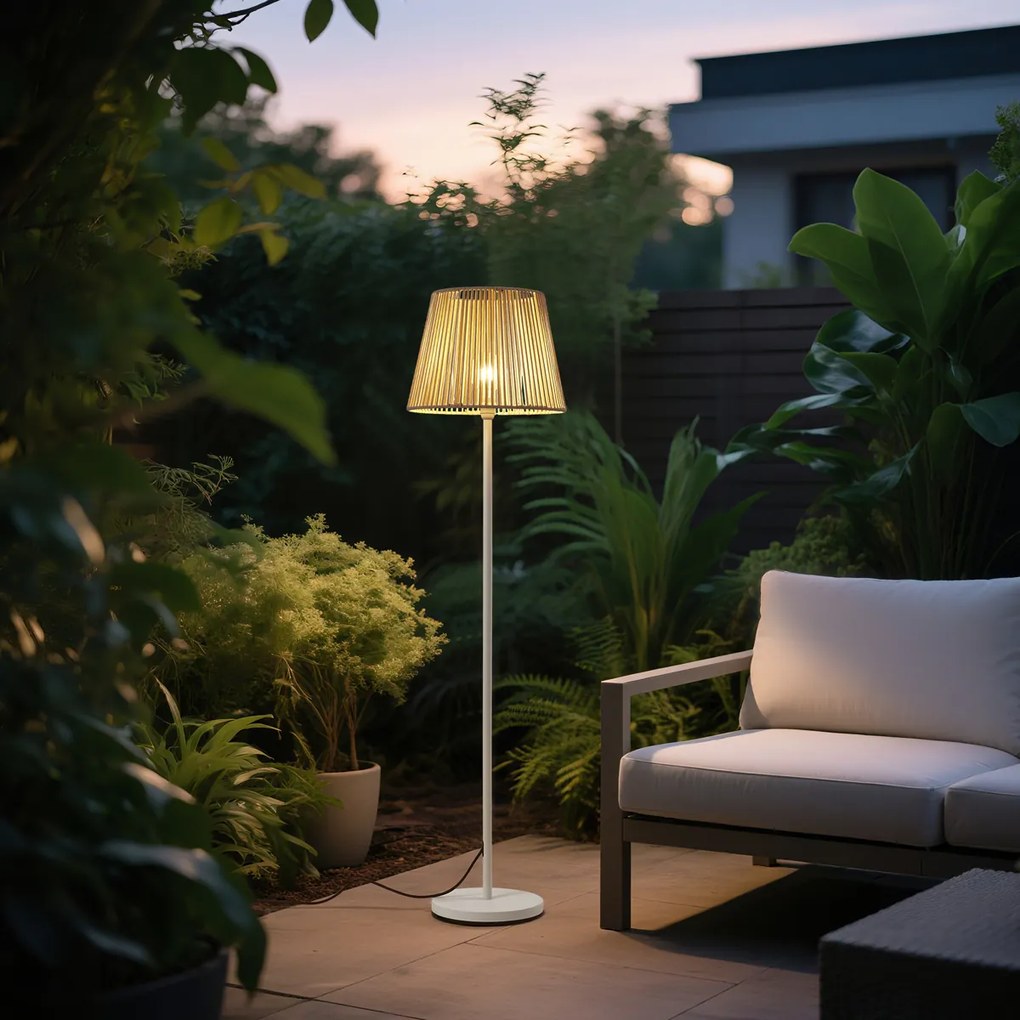 Vonkajšia stojaca lampa biela s béžovým lanovým tienidlom IP44 - Virginia Jayla