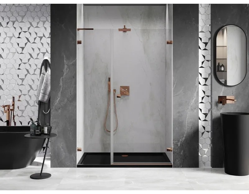 Mexen Lunar-B, L výklopné pravé sprchové dvere 115 cm, 8mm číre sklo, ružové zlato profil, 832SL-115-050-60-00-P