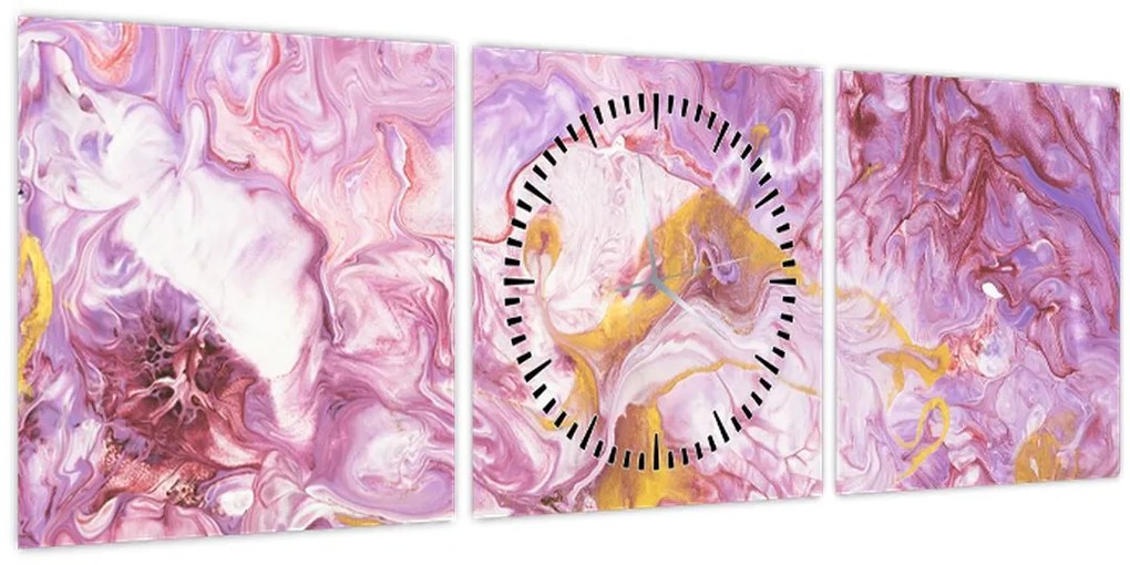 Obraz - Ružová abstrakcia (s hodinami) (90x30 cm)