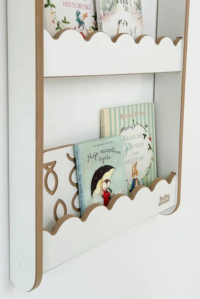Detská nástenná polica stredná – 3 úrovne úložného priestoru Prírodná