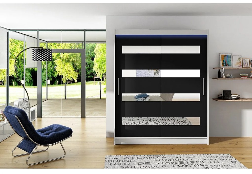 Skriňa s posuvnými dverami Presto XIII, Farby: kašmír, Osvetlenie: osvetlenie LED RGB - farebné