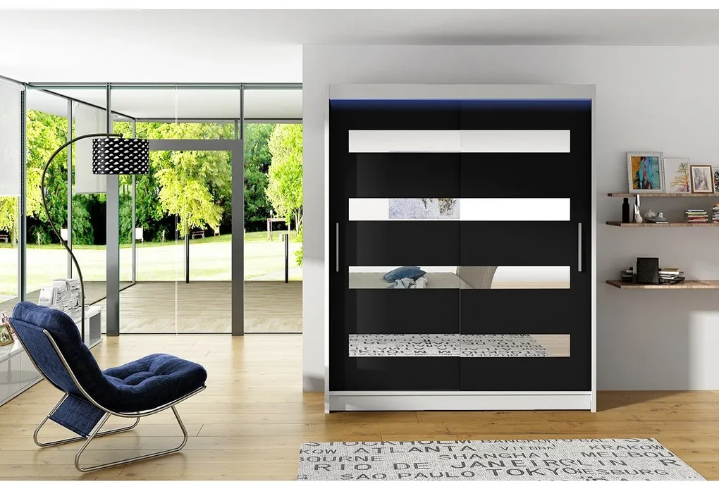 Skriňa s posuvnými dverami Presto XIII, Farby: sonoma, Osvetlenie: osvetlenie LED RGB - farebné